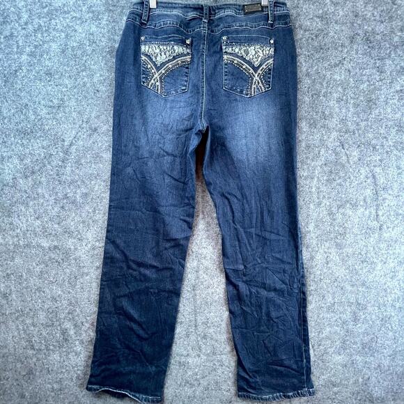 Earl Jean Jeans Women 16 Blue Y2K Straight Embellished Sparkle Lace Embroidered - Picture 1 of 10